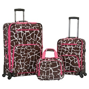 Rockland Pasadena 3pc Expandable Luggage Set - Pink Giraffe, Brown