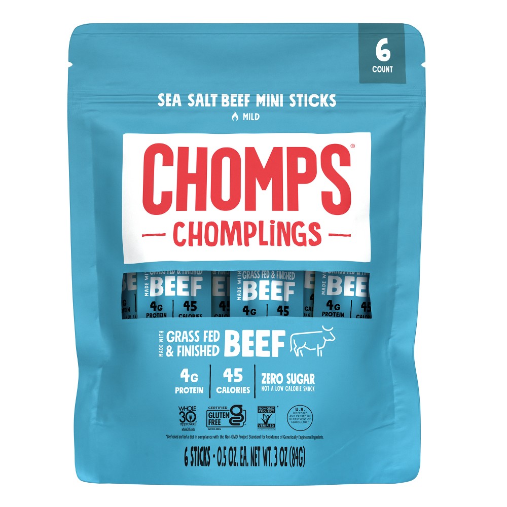 Chomps Chomplings Sea Salt Beef Mini Sticks - 3oz/6ct