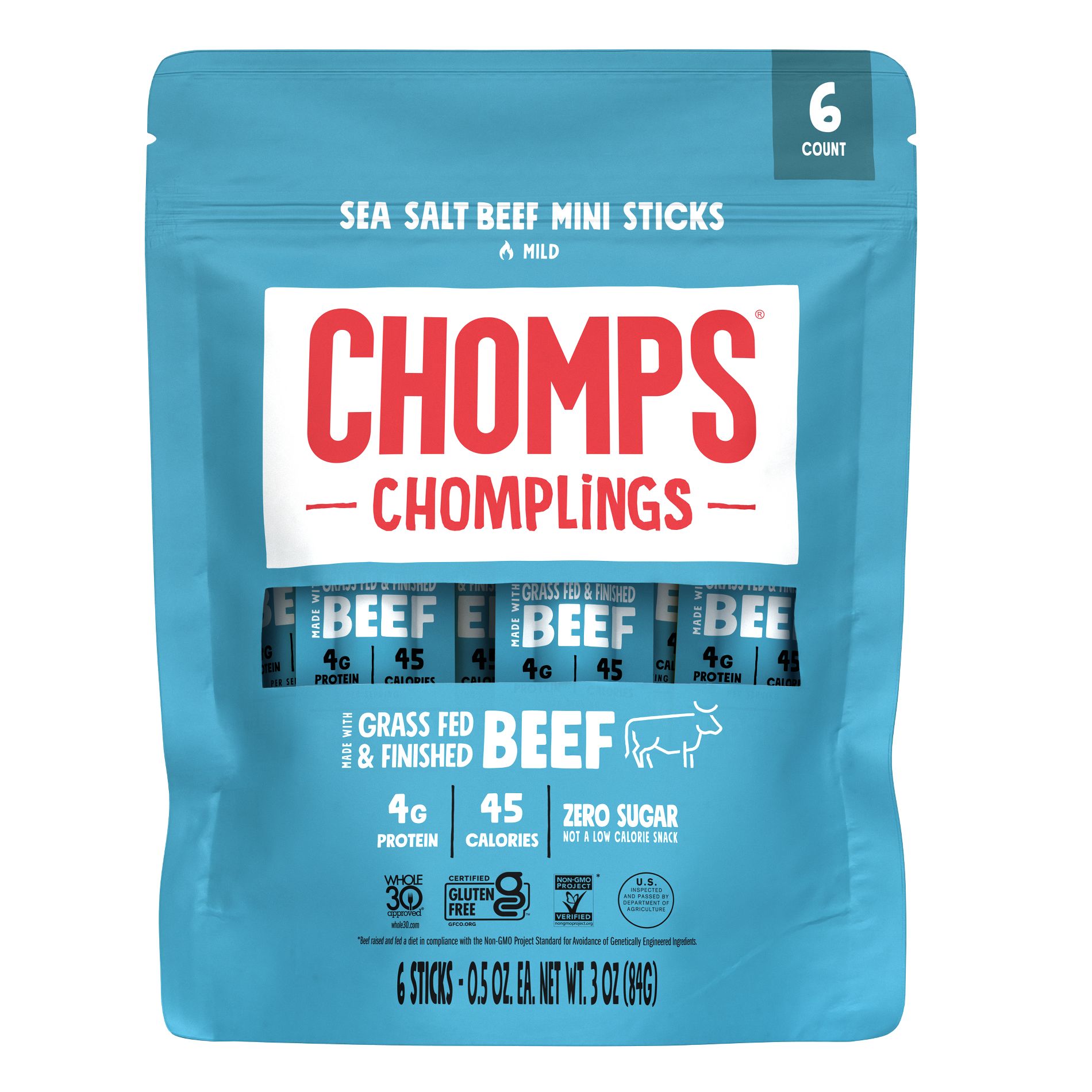 Chomps Snack Sea Salt Beef Mini Sticks - 3oz/6ct