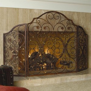 SPI Home Provincial Triple Panel Fireplace Screen – 33" Tall Iron Screen with Elegant Frame Design for Classic Hearth Decor - 1 of 3