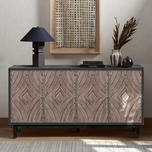 ORRD Antique Black Hollow 4-Door Cabinet, American Country Style – Perfect for Living Room, TV, or Kitchen - 1 of 4