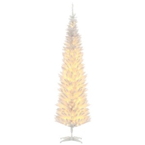 7ft Pencil Christmas Tree, Slim Artificial Christmas Tree with Realistic Branches and Warm White LED Lights - 1 of 4