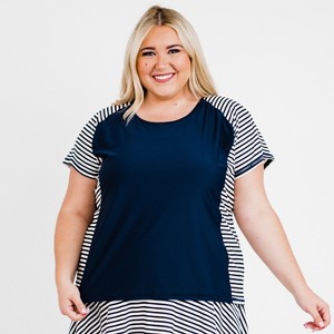 Calypsa Women's Plus Size Loose Fit Short Sleeve UPF 50+ Adele Swim Top - 1 of 4
