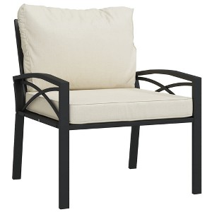 vidaXL Patio Chair - Black with Sand Cushions, Easy Assembly, Powder-Coated Steel Frame, Comfortable and Versatile - 1 of 4