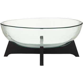 Studio 55D Sebastian Black Wood and Clear Glass Oval Decorative Bowl