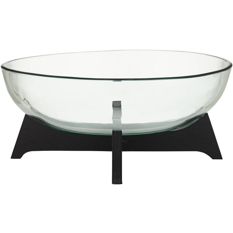 Studio 55D Sebastian Black Wood and Clear Glass Oval Decorative Bowl, 1 of 8