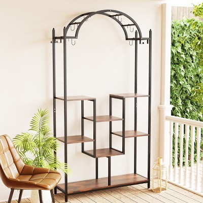 Artloge 5 Tier Tall Heavy Duty Metal Plant Stand Indoor Display Shelf Decorative Flower Shelves Pot Holder with 16 Hanging Hooks for Home Garden Patio