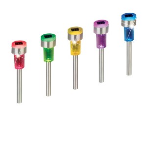 Collections Etc Set of 6 Solar Powered Color Changing Stainless Steel Pathlights 1.75 X 1.75 X 12.75 - 1 of 2