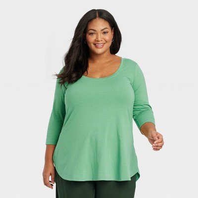 Women's 3/4 Sleeve Tunic T-shirt - Ava & Viv™ Green Xxl : Target
