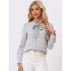 INSPIRE CHIC Women's Tie Neck Contrast Color Button Down Long Sleeves Shirt - 2 of 4