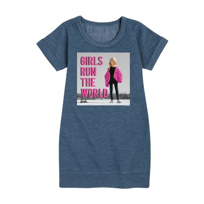 - Barbie - Girls Run the World Graphic Short Sleeve Fleece Dress