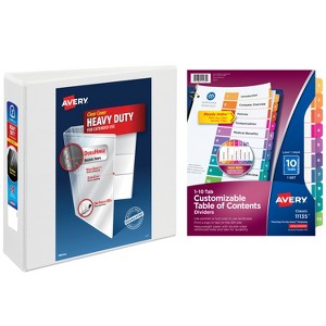 Avery Heavy-Duty View 3 Ring Binder with 3 Inch Rings, 10 Tab Customizable Table of Contents Binder Dividers, Office Supplies Set (01678) - 1 of 4