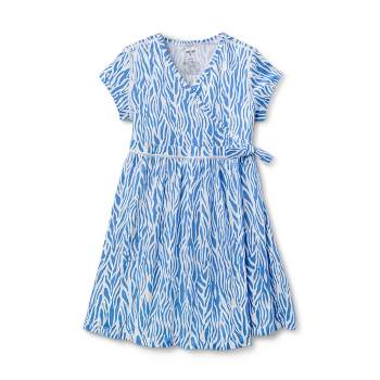 Kids' Adaptive Short Sleeve Sea Twig Blue Faux Wrap Dress - DVF for Target