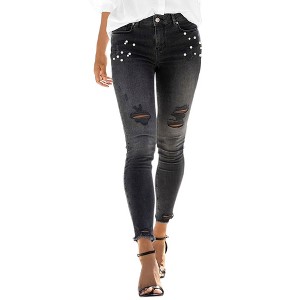 Women's Pearl Embellished Skinny Jeans - LASCANA - 1 of 4
