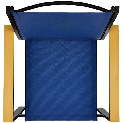 Set of 2 Blue Metal Armchairs with Wooden Armrests