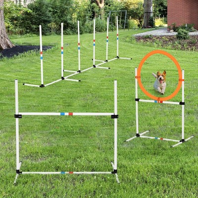 3 Piece Dog Agility Training Set with Adjustable Hurdle Weave Poles and Carry Bag,Outdoor Dog Obstacle Course for Exercise - LAOTIES