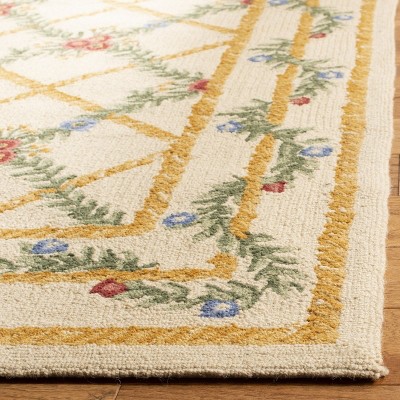 Ivory Floral Hand-Knotted Wool Rectangular Area Rug