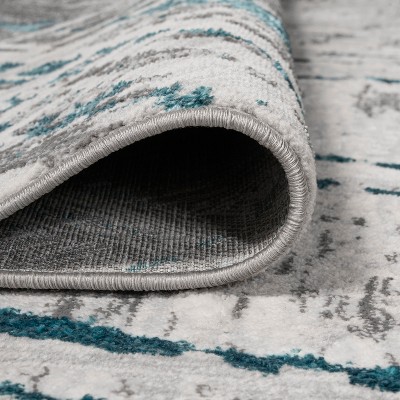 Reversible Abstract Gray Synthetic 4' x 6' Easy-Care Area Rug