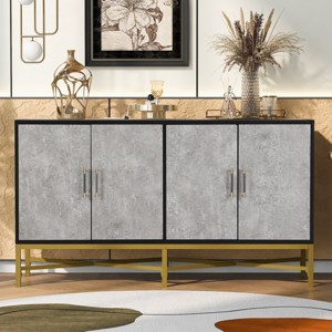 Modern 4-Door Sideboard Cabinet, Console Cupboard with Cross-Leg Metal Base for Living Room or Entryway – Cuddlewood - 1 of 4