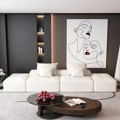 4 PCS Modern Oversized Modular Sofa, DIY Combination Sofa with 2 Ottomans, Tufted Sofa with Chenille Fabric Pillows-Baofuwish