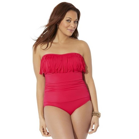 Swimsuits For All Women's Plus Size Fringe Bandeau One Piece Swimsuit :  Target