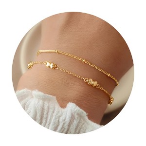 Turandoss 2PCS Gold Bracelet for Women Girls - Dainty 18K Gold Chain Bracelet Stack for Kids, Layered Bracelet Set, Christmas Gifts for Girls, 6+2In - 1 of 4