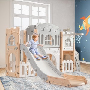 COZONY 8-in-1 Toddler Slide Set with Basketball Hoop, Steering Wheel, Tunnel & Storage, Freestanding Playground - 1 of 4