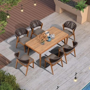 PURPLE LEAF Outdoor Dining Set All-Weather Wicker Outdoor Patio Furniture with Table All Aluminum Frame for Lawn Garden Backyard Deck with Cushions - 1 of 4