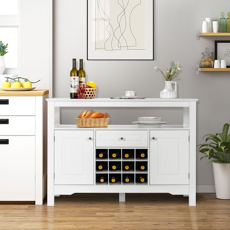 Costway Storage Buffet Sideboard Table Kitchen Sever Cabinet Wine Rack White, 4 of 11