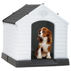 FDW 28/32/39 Inch Spacious Plastic Dog House Dog Kennel with Ventilated Roof Removable Tray - 1 of 4
