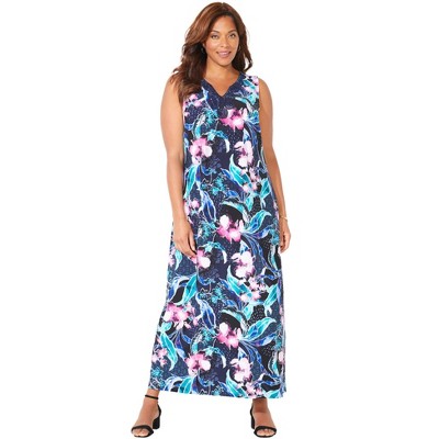 Catherines Women S Plus Size Terrace Ridge Maxi Dress X Navy Floral Target