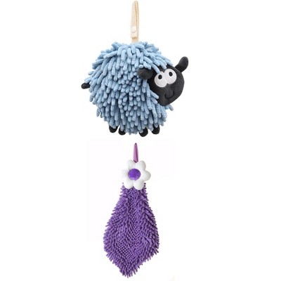 REGALWOVEN Flower and Sheep Shape Absorbent Fast Drying Chenille Hand Towels with Hanging Loop 6" x 15"/7" x 7" 2 Packs