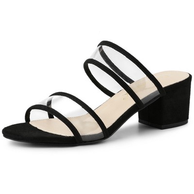 Allegra K Women's Clear Strap Block Heel Slide Sandals