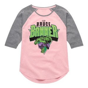 Girls' - Marvel - Hulk Bruce Banner Shirt Tail Raglan Graphic T-shirt - 1 of 4