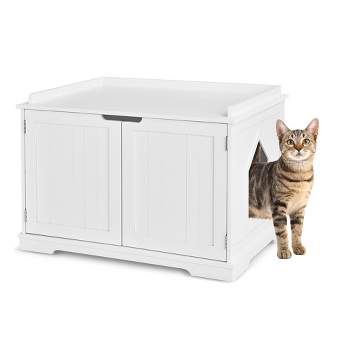 Costway Cat Litter Box Cabinet Furniture Cat Washroom Storage Bench
