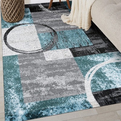 Elegance Abstract Blue-Gray Synthetic Area Rug, 80"x5"