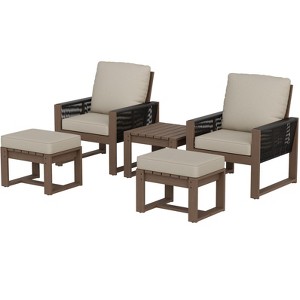 EAGLE PEAK 5 Pieces Natural Cedar Wood Bistro Set, Outdoor Patio Furniture, Small Balcony Conversation Set with Ottomans and Coffee Table - 1 of 4