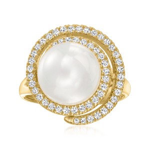 Ross-Simons 11mm Shell Pearl and .40 ct. t.w. CZ Swirl Ring in 18kt Gold Over Sterling - 1 of 4