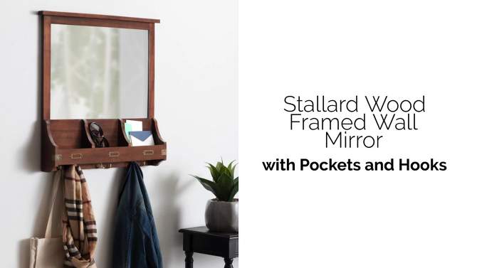24&#34; x 24&#34; Stallard Wood Wall Mirror with Hooks Walnut Brown - Kate and Laurel, 2 of 7, play video