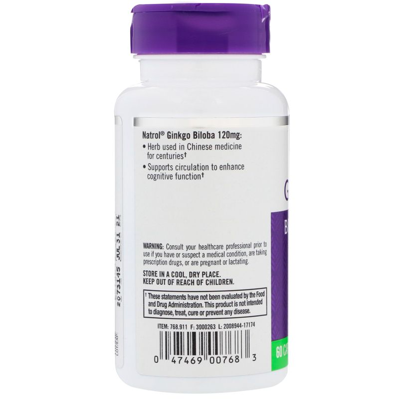 Natrol Ginkgo Biloba, 120 mg, 60 Capsules, Herbal Supplements, 3 of 4
