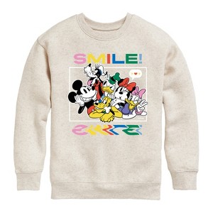 Boys' - Disney - Mickey, Minnie, Goofy, Donald Duck, Daisy & Pluto Photo Graphic Long Sleeve Fleece Sweatshirt - 1 of 4