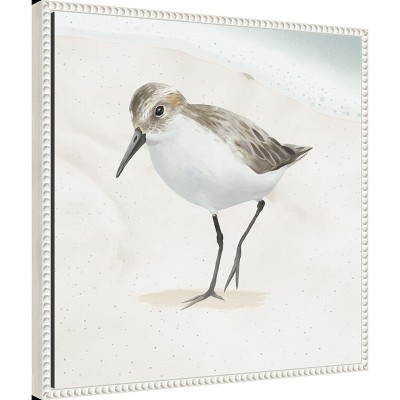 Beaded Framed Sandpiper Canvas Wall Art in Beige and White