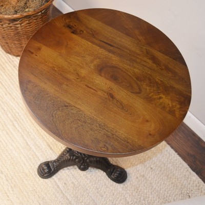Brera Chestnut Mango Wood and Black Metal Round Accent Table