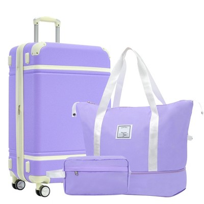 NAYSAYE Luggage Set 24 Inch with Duffel Bag and Toiletry Bag Lightweight Suitcase for Travel, Purple, 17.7"*11.2"*26.4"