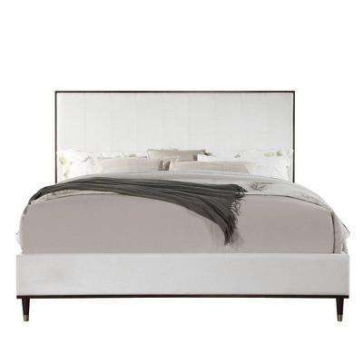 Light Gray and Brown Upholstered Queen Bed with Tufted Headboard and Storage Drawer