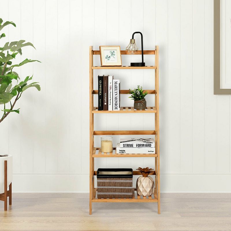 Costway 4-Tier Bamboo Ladder Shelf Multipurpose Plant Display Stand Storage Bookshelf, 3 of 11