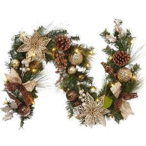 Prelit Christmas Garland for Mantle,6 ft Battery Operated Xmas Garland with 20 LED Lights Red Gold Balls - 1 of 4