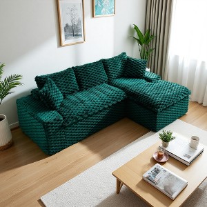 95.7" Turtle Velvet L-Shaped Sectional Sofa with Left Chaise, Convertible, 5 Pillows - 1 of 4