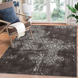 Washable Area Rug 4x6 Entryway Rug, Non-Slip Non-Shedding Vintage Distressed Carpet, Indoor Retro Floral Accent Throw Rug, Foldable Printed Mat - 1 of 4
