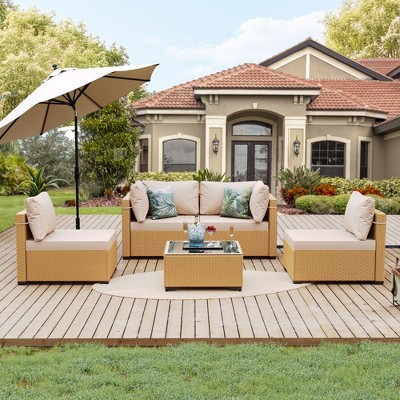 UPHA 5-Piece Rattan Patio Sofa Conversation Set with Cushions